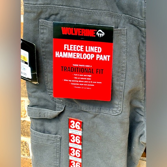 Wolverine Hammer Loop Fleece Lined Pant Wide Legs,Traditional Fit Men’s 36 by 34 - Picture 2 of 12
